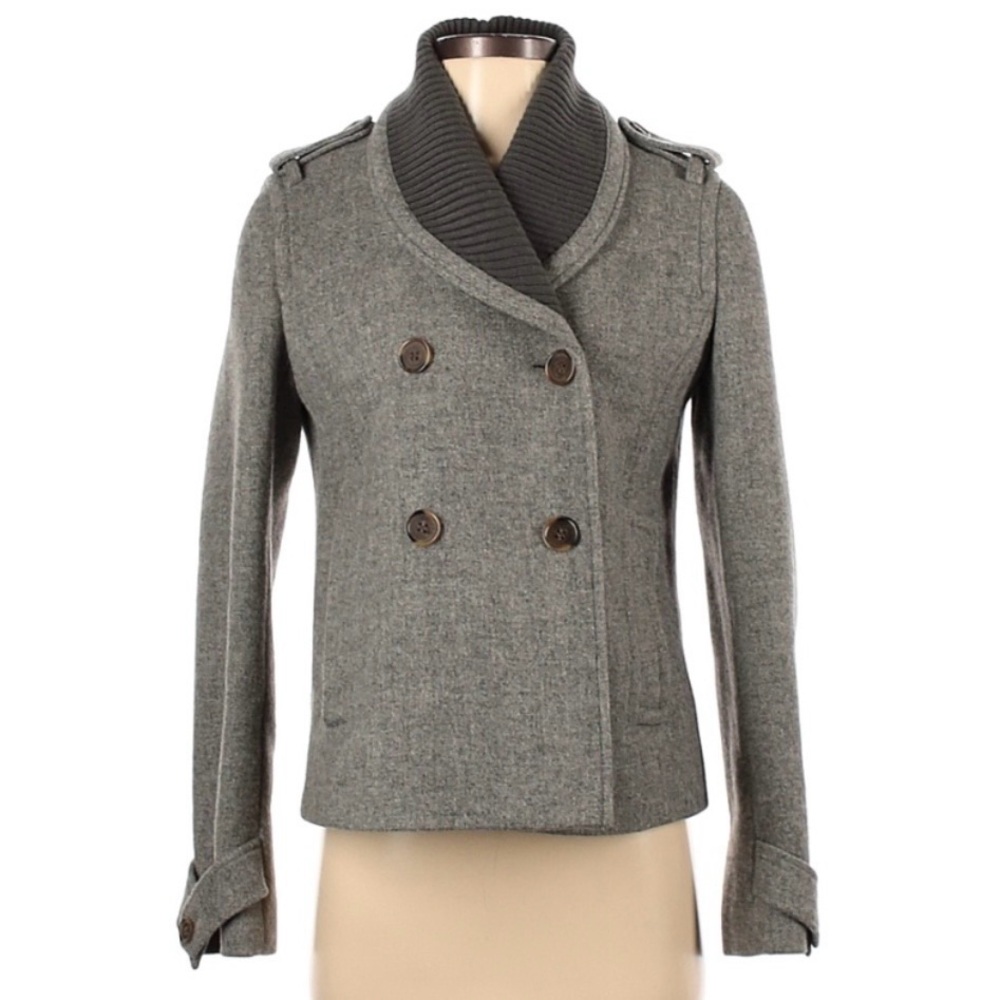 J. Crew Gray Double-Breasted Pea Coat with Shawl Collar
